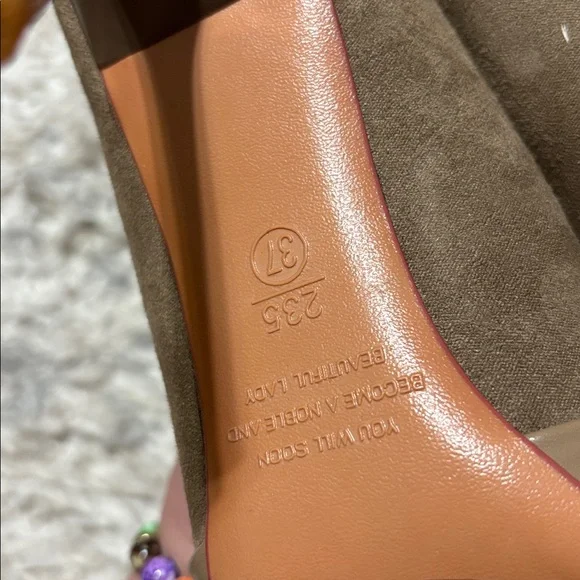 Women Taupe Mixed Media Knotted Pointed Toe Stiletto Pumps Size 37/  7 - Picture 5 of 8